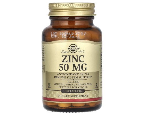Глюконат цинка, Zinc, Solgar, 50 мг, 100 таблеток