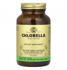 Хлорелла, Chlorella, Solgar, сломанные клеточные стенки, 100 вегетарианских капсул (520 мг в капсуле)
