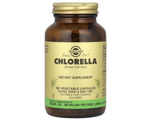 Хлорелла, Chlorella, Solgar, сломанные клеточные стенки, 100 вегетарианских капсул (520 мг в капсуле)