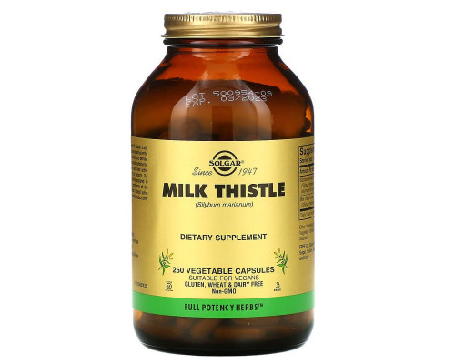 Расторопша, Milk Thistle, Solgar, 250 вегетарианских капсул (450 мг на капсулу)