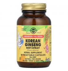Женьшень корейський, Korean Ginseng, Solgar, екстракт коріння, 60 вегетаріанських капсул