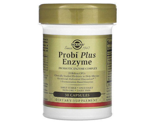 Пробиотики плюс ферменты, Probi Plus Enzyme, Solgar, комплекс, 20 млрд КОЕ, 30 капсул