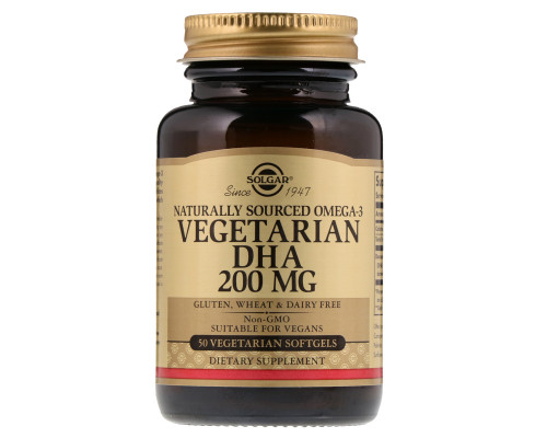 ДГК вегетаріанська, Омега-3, Naturally Sourced Omega-3, Solgar, 200 мг, 50 гелевих капсул
