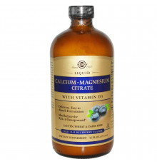 Кальций Магний + Д3, Calcium Magnesium Vitamin D3, Solgar, цитрат, вкус черники, жидкий, 473 мл.