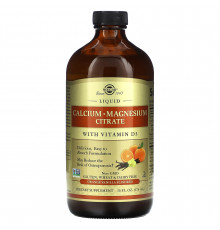 Кальций, магний, D3, Calcium Magnesium Vitamin D3, Solgar, апельсин, ваниль, цитрат, жидкий, 473 мл