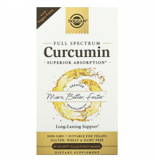 Куркумин, Curcumin, Solgar, полный спектр, 60  гелевых капсул
