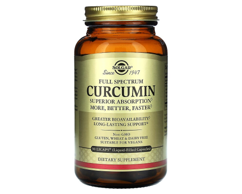 Куркумін, Curcumin, Solgar, повний спектр, 90 гелевих капсул