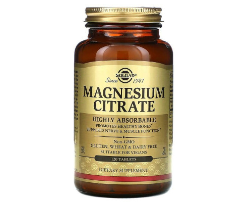 Цитрат магния, Magnesium Citrate, Solgar, 120 таблеток