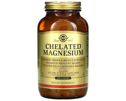 Магний хелат, Chelated Magnesium, Solgar, 250 таблеток
