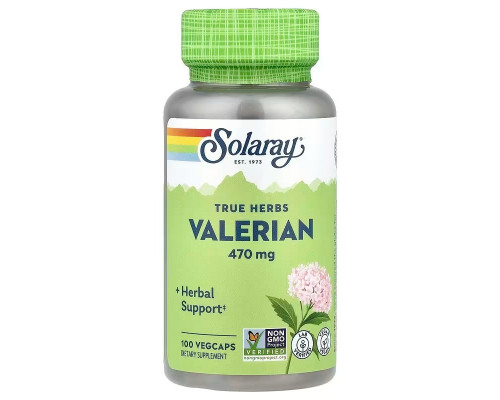 Валериана, Valerian, Solaray, 470 мг, 100 растительных капсул