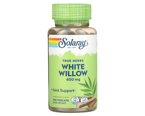 Белая ива, White Willow Bark, Solaray, 400 мг, 100 капсул