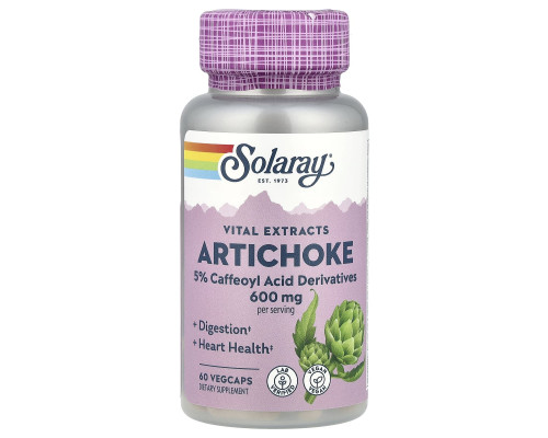 Артишок, экстракт листьев, Artichoke Leaf Extract, Solaray, 600 мг, 60 растительных капсул (300 мг в капсуле)
