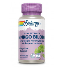 Гинкго билоба, Ginkgo Biloba Leaf Extract, Solaray, 60 мг, 60  вегетарианских капсул