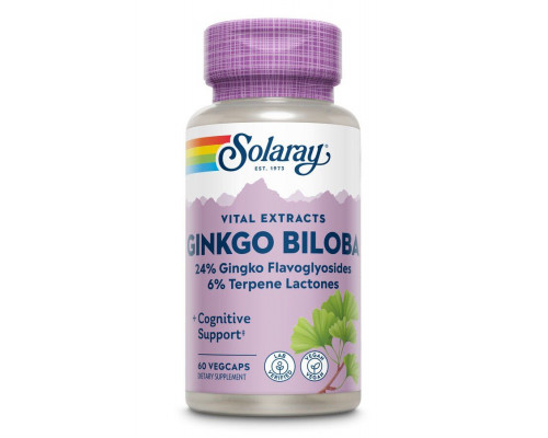 Гинкго билоба, Ginkgo Biloba Leaf Extract, Solaray, 60 мг, 60  вегетарианских капсул
