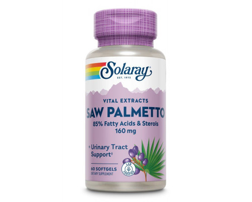 Со пальметто, экстракт ягод, Saw Palmetto, Solaray, 160 мг, 60 гелевых капсул