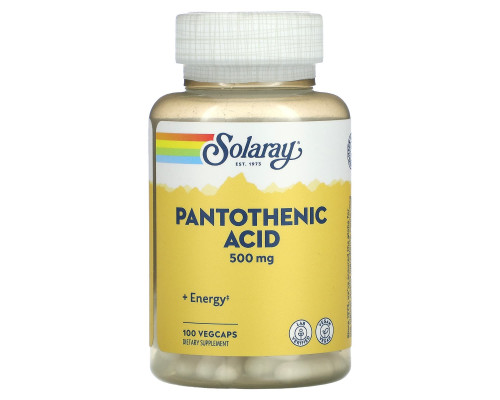 Пантотеновая кислота, Pantothenic Acid, Solaray, 500 мг, 100 вегетарианских капсул