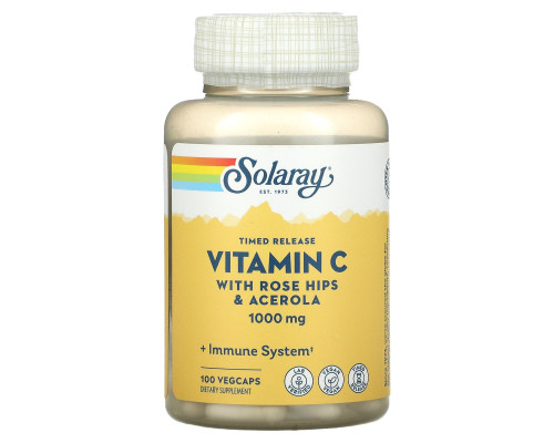 Витамин С, Vitamin C, Solaray, двухфазное высвобождение, 1000 мг, 100 капсул