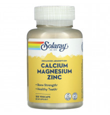 Кальций, магний и цинк, Calcium, Magnesium, Zinc, Solaray, 100 вегетарианских капсул