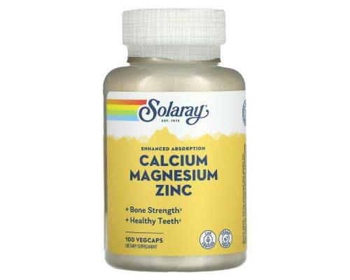 Кальций, магний и цинк, Calcium, Magnesium, Zinc, Solaray, 100 вегетарианских капсул