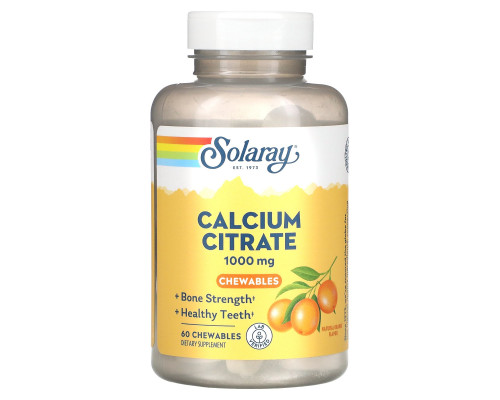 Цитрат кальция, Calcium Citrate, Solaray, 1000 мг, вкус апельсина, 60 жевательных таблеток