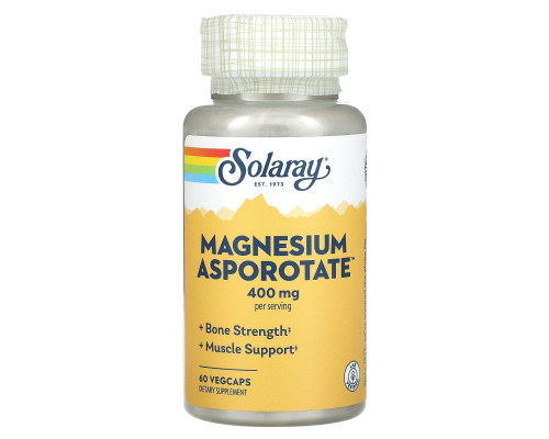 Магний аспоротат, Magnesium Asporotate, Solaray, 400 мг, 60 вегетарианских капсул (200 мг на капсулу)