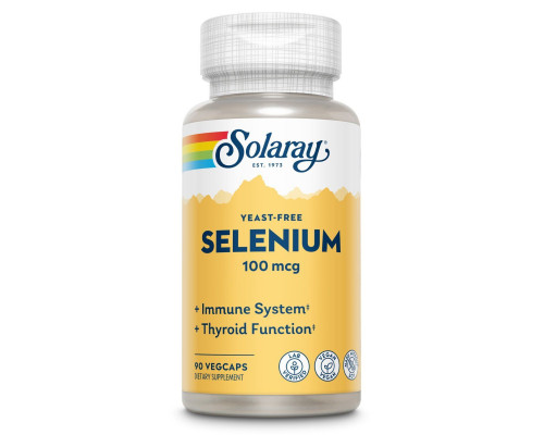 Селен без дрожжей, Selenium, Solaray, 100 мкг, 90 вегетарианских капсул