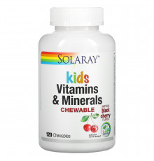 Мультивитамины для детей, Children's Vitamins and Minerals, Solaray, вкус вишни, 120 таблеток