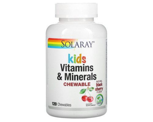 Мультивитамины для детей, Children's Vitamins and Minerals, Solaray, вкус вишни, 120 таблеток