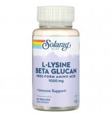 Лизин и бета-глюкан, L-Lysine & Beta Glucan, Solaray, 1000 мг, 60 капсул