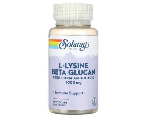 Лизин и бета-глюкан, L-Lysine & Beta Glucan, Solaray, 1000 мг, 60 капсул