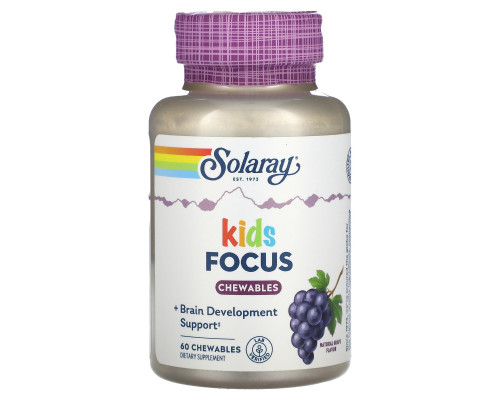 Поддержка развивающегося мозга детей, Focus For Children, Solaray, виноград, 60 жевательных таблеток