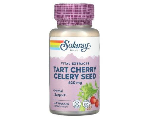 Экстракт вишни и семян сельдерея, Tart Cherry Celery Seed, Solaray, 620 мг, 60 вегетарианских капсул