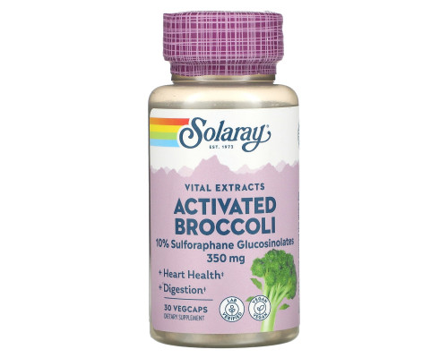 Брокколи, активированный экстракт семян, Broccoli, Solaray, 350 мг, 30 вегетарианских капсул