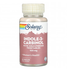 Индол-3-карбинол, поддержка баланса эстрогена, Indole-3-Carbinol, Solaray, 100 мг, 30 вегетарианских капсул
