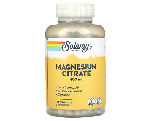 Магний цитрат, Magnesium Citrate, Solaray, 400 мг, 180 вегетарианских капсул