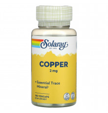 Медь, Copper, Solaray, 2 мг, 100 капсул