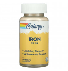 Железо, Iron, Solaray, 50 мг, 60 капсул
