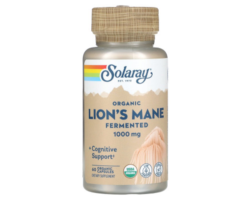 Ежовик гребенчатый, Lion's Mane, Solaray, органик, ферментированный, 500 мг, 60 вегетарианских капсул