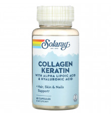 Коллаген и кератин, тип I, II, III, Collagen Keratin, Solaray, 60 капсул