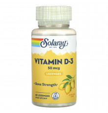 Витамин D-3, Vitamin D-3, Solaray, 50 мкг, вкус лимона, 60 леденцов