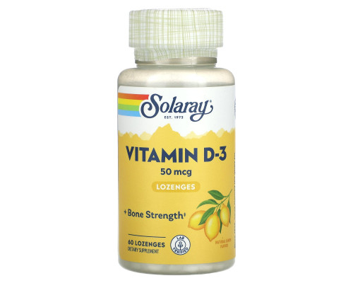 Витамин D-3, Vitamin D-3, Solaray, 50 мкг, вкус лимона, 60 леденцов