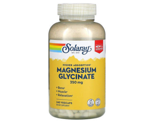 Магний глицинат, Magnesium Glycinate, Solaray, высокая абсорбция, 350 мг, 240 вегетарианских капсул