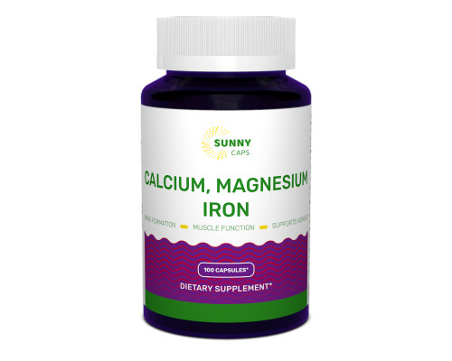 Кальций, магний, железо, Calcium, Magnesium and Iron Powerful, Sunny Caps, 100 капсул