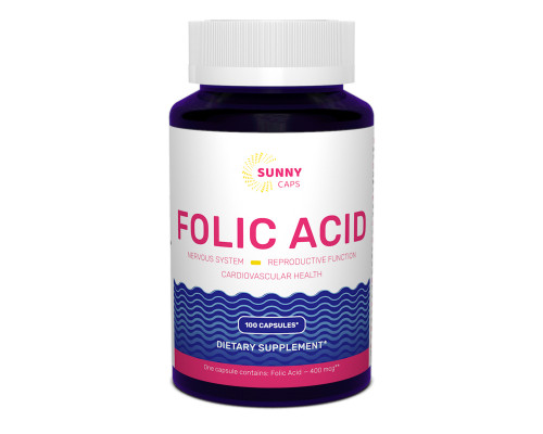 Фолиевая кислота, Folic Acid Powerful, Sunny Caps, 400 мкг, 100 капсул