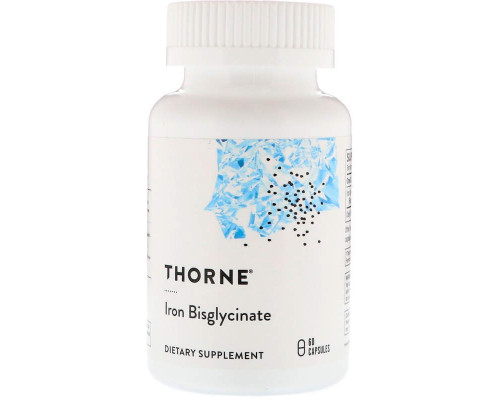 Железо, Iron Bisglycinate, Thorne, 60 капсул