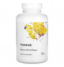 Бетаина гидрохлорид + пепсин, Betaine HCL & Pepsin, Thorne,  225 капсул