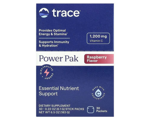 Электролиты, Electrolyte Stamina Power Pak, Trace, малина, 30 пакетов по 6.1 г