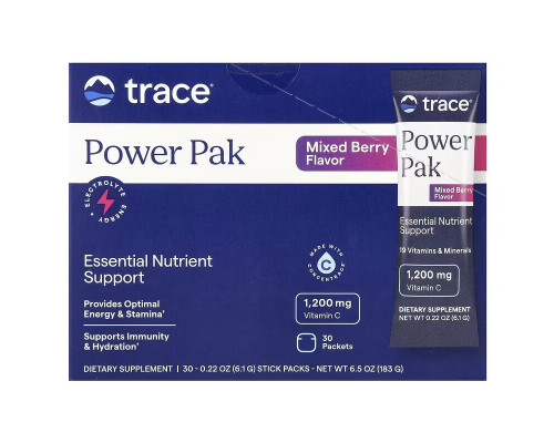 Электролиты, Electrolyte Stamina Power Pak, Trace, смесь ягод, 30 пакетов, 6.1 г
