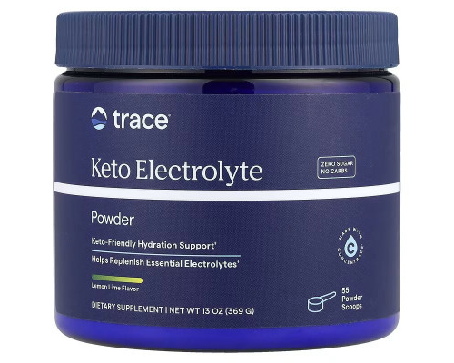 Кето-электролитный порошок, без сахара, вкус лимона и лайма, Keto Electrolyte Powder, Trace, 369 г