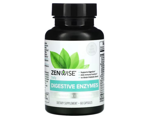 Пищеварительные ферменты, пробиотики и пребиотики, Daily Digestive Enzymes with Prebiotics + Probiotics, Zenwise Health, ежедневные, 60 вегетарианских капсул